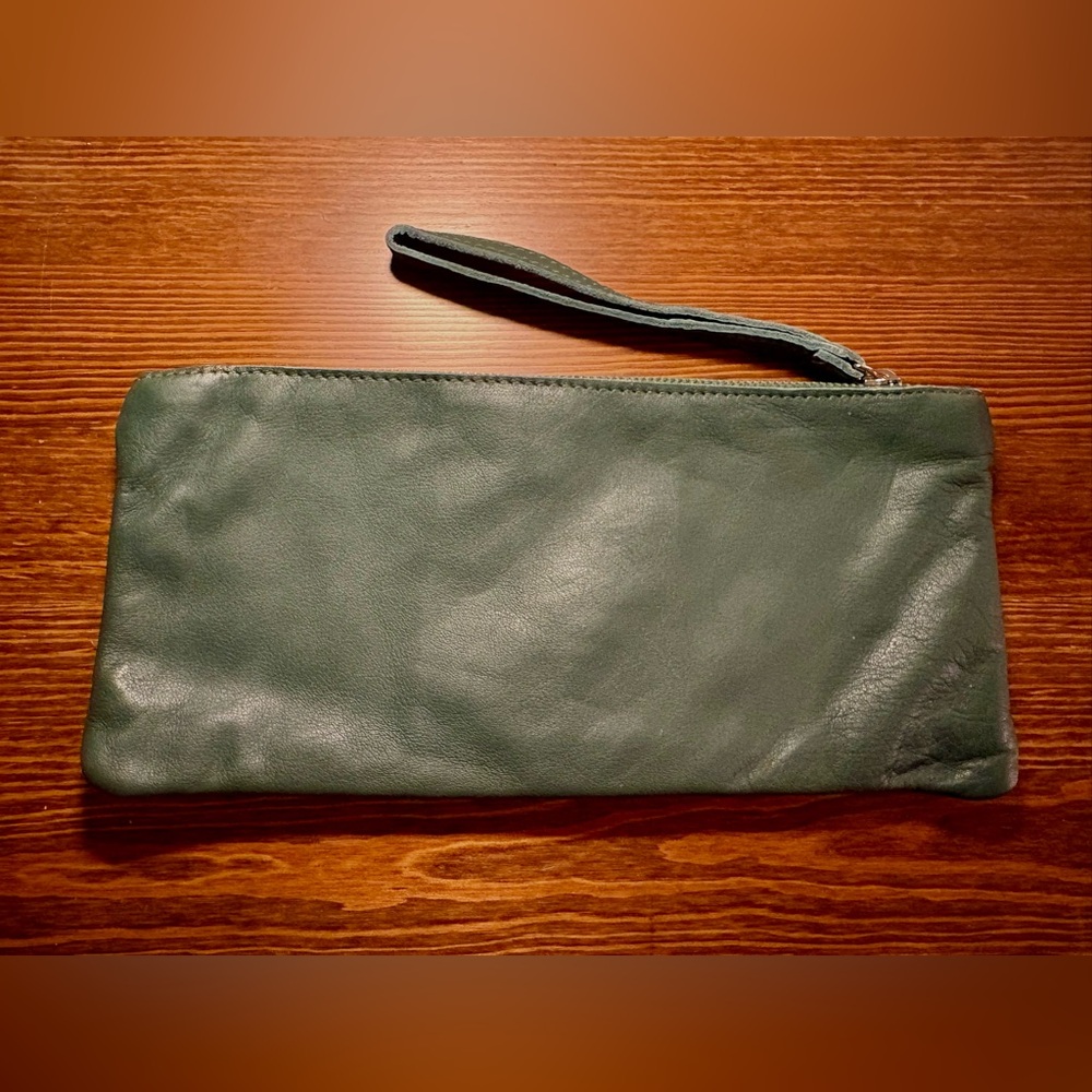 Gravitypope Italian Leather Clutch – Forest Green Wristlet, 10.5”